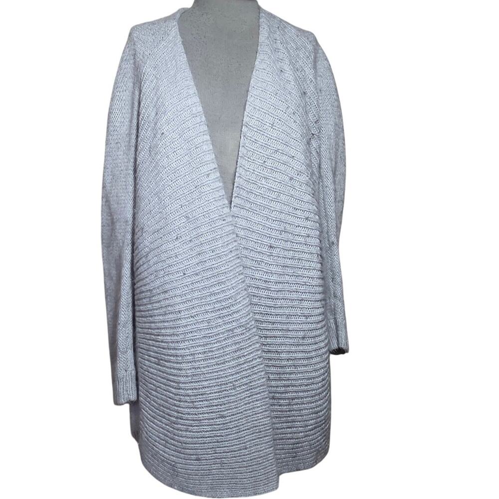 Loft Gray Wool Blend Open Front Sweater Size Medium